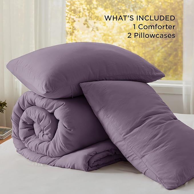 Bedsure California King Comforter Set, Grayish Purple Soft Prewashed Bedding for All Seasons, 3 Pieces GentleSoft™ Bed Set, 1 Lightweight Comforter (104"x96") and 2 Pillowcases (20"x36")