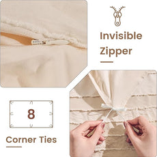 NEXHOME PRO Duvet Cover Full Size,3 Pieces Boho Tufted Duvet Cover Set, Soft and Lightweight Microfiber Comforter Cover Set for All Season (Khaki Full, 80 x 90)-No Comforter