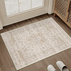 2x3 Washable Beige Area Rug Vintage Entryway Kitchen Carpet Non-Slip Soft Low Pile Distressed Indoor Small Throw Rug for Bedroom Bathroom Entrance