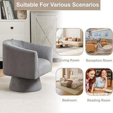 Swivel Accent Chair, Modern 360° Barrel Chair, Corduroy Upholstered Single Sofa for Living Room, Bedroom(Gray)