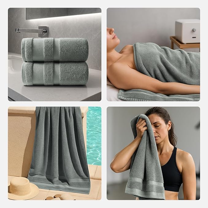 REDKISS 100% Cotton Bath Towels Set of 2, Extra Large Bath Sheets 35 X 70 Inches, 800 GSM, Quick Dry, Ultra Soft & Super Absorbent Bathroom Towel Sets for Bathroom, Gym, Spa, Pool & Hotel, Sage Green