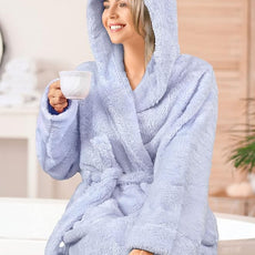 PAVILIA Women Hooded Plush Soft Robe | Fluffy Warm Fleece Sherpa Shaggy Bathrobe