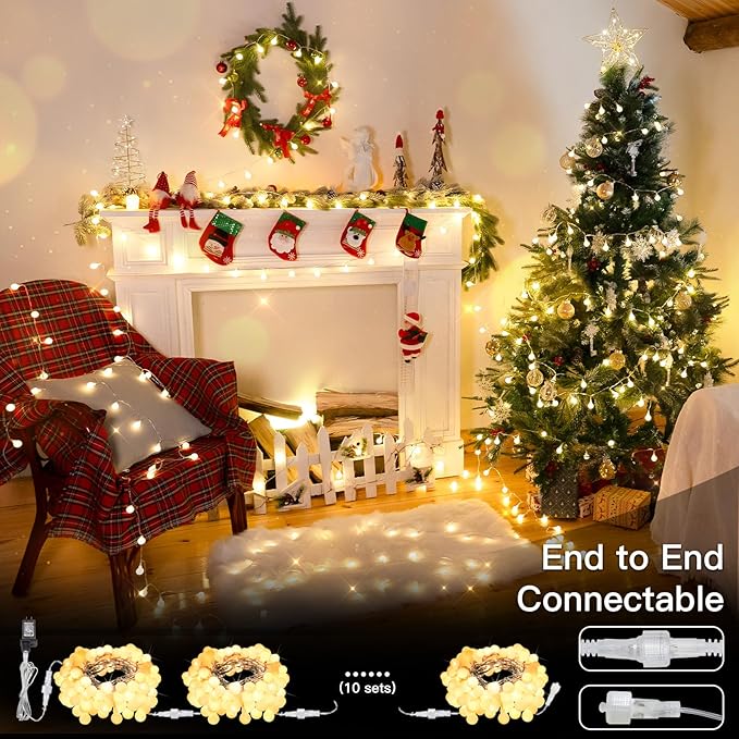 suddus String Lights for Bedroom, 33ft 100 Led Connectable Globe String Lights Indoor, Hanging Fairy Lights Plug in with Remote for Classroom, Room, Dorm, Outdoor, Christmas Tree Decor, Warm White
