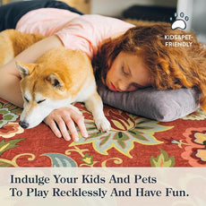 Lahome Floral Red Carpet Runner Rug 2x4, Washable Hallway Non-Slip Kitchen Christmas Runner Rugs, Vintage Throw Carpet for Hallway Bathroom Entryway Laundry Room(2'x4', Red)