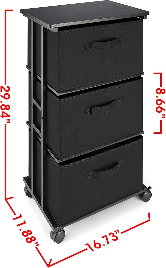 MAX Houser Dresser Storage with 3 Drawers, Fabric Dresser Tower, Vertical Storage Unit for Bedroom, Closet, Office, Black