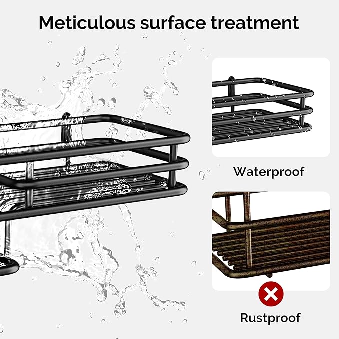 Orimade Over The Door Shower Caddy Adjustable 4 Tier Black,Bathroom Hanging Organizer Shelf Rustproof with 4 Hooks,Shower Basket with Soap Holder and Suction Cup