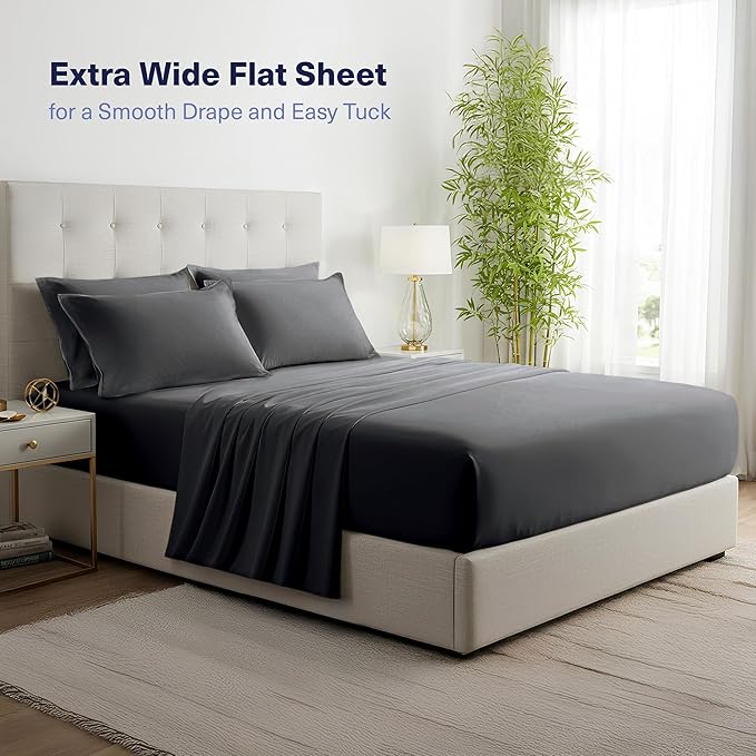 Kickoff Viscose Bamboo Sheets Twin XL Size 3-pc 100% Organic Bamboo Viscose Bed Cooling Sheets Twin XL Size Set Cool Bedding for hot Sleepers Sheet, Flat, Fitted, Pillowcase (Pewter, TXL) KickoffHome