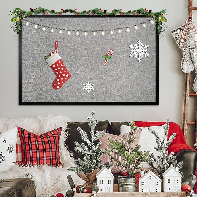 Bulletin Board 48 x 36 Inch, Cork Board for Walls, Wood Framed Bulletin Boards with Grey Canvas, Wall Mounted Corkboard for Office School Home Decorative