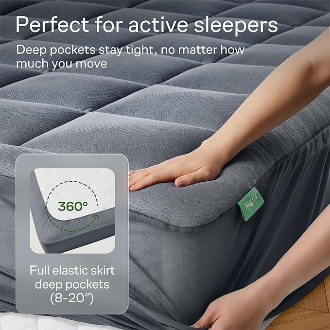 Ultra Soft King Size Mattress Topper - Viscose Made from Bamboo Pillow Top Mattress Pad for Back Pain Relief - Naturally Cooling for Hot Sleepers, Gray