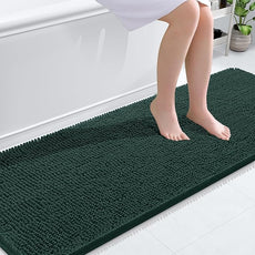 OLANLY Bathroom Rugs 70x24, Extra Soft Absorbent Chenille Bath Rugs, Rubber Backing Quick Dry, Machine Washable Bath Mats for Bathroom Floor, Tub and Shower, Home Decor Accessories, Blackish Green