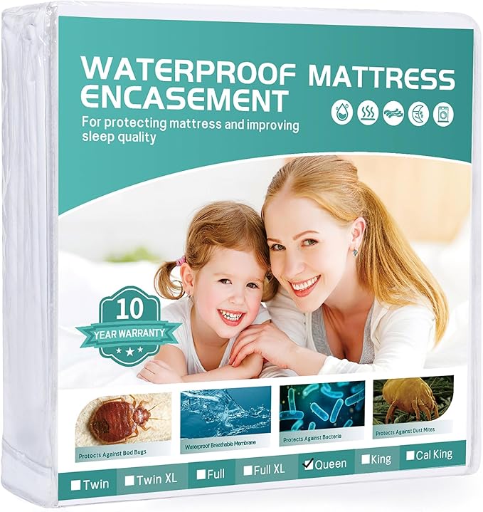 60"x80" Queen Mattress Protector(6-10 in. Deep) Waterproof Mattress Cover Zippered Soft Breathable Skin-Safe Encasement for Queen Bed Sheets