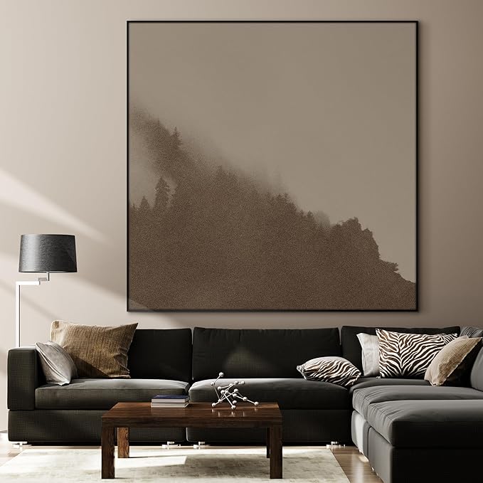 60"x60" XL Framed Wall Art - Minimalist Foggy Forest Tranquil (Frame Assembly Required)