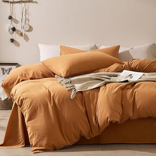 JELLYMONI Duvet Cover King Size - 100% Washed Cotton Comforter Cover with Linen-Like Texture, Breathable & Soft Bedding for Modern Home, Guest Room and Everyday Use,1 Duvet Cover & 2 Pillowcases