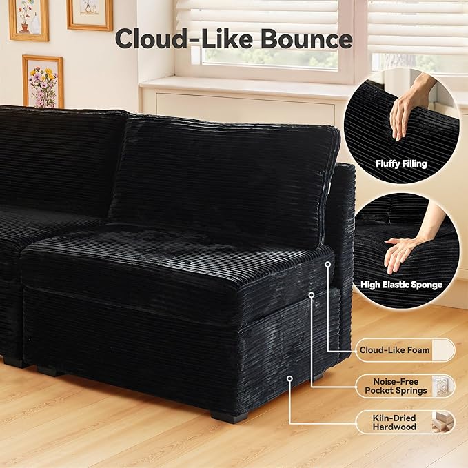 Modular Sectional Sofa,5 Pieces Sectional Couches for Living Room,131X65 L Shaped Cloud Couch with Oversized Convertible Modular Couch for Living Room