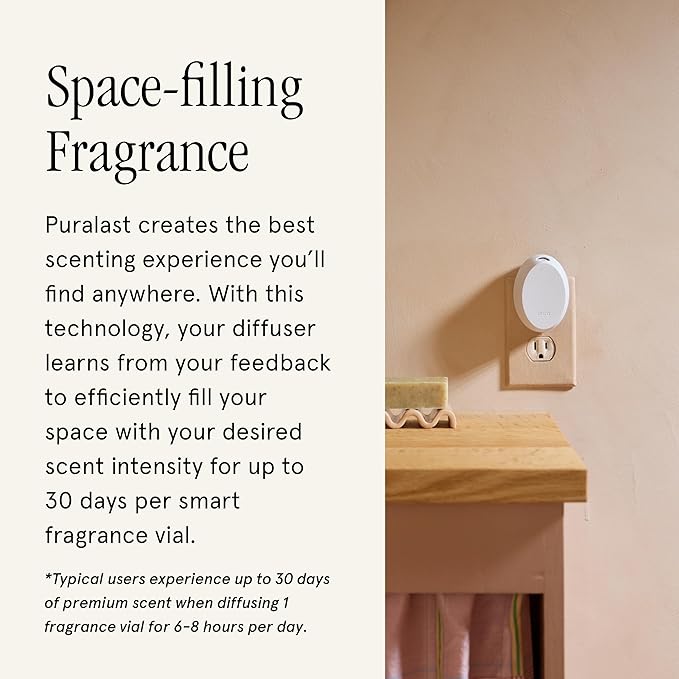 Pura Mini Smart Fragrance Diffuser for Small Spaces Adjustable Smart Home Device with LED Light & Automatic Vial Detection - Includes 1 Scent Refill; Lemon