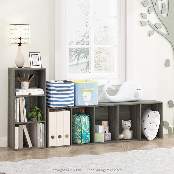 Furinno LUDER Book Shelf, 5-Cube Bookshelf, Bookcase with Open Shelf, 9.4 x 15.8 x 52, for Living Room, Bedroom, Home Office, French Oak