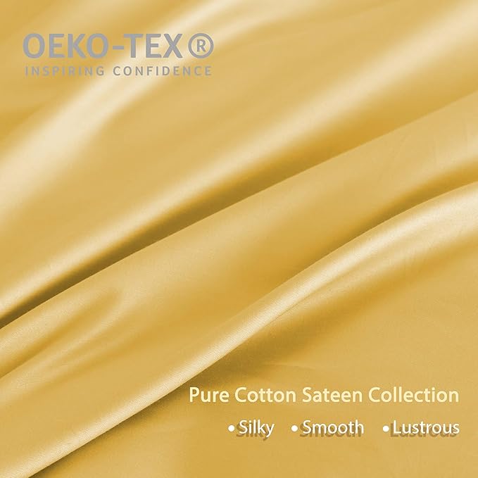 HeimenAogo High TC Egyptian Cotton Duvet Cover Set King Sateen Weave, Silky Soft and Breathable Bedding Set with Zipper Closure, Extra-Long Staple Cotton Bed Linen Aurora Yellow 3Pcs, 104"×90"