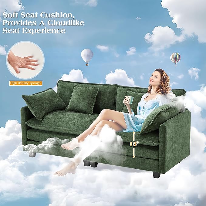 77.6" Modular Sectional Sofa,Loveseat Couch for Living Room, Modern Deep Seat Sofa 2 Seater Chenille Fabric Comfy Cloud Couches with Throw Pillows for Apartment,Small Spaces