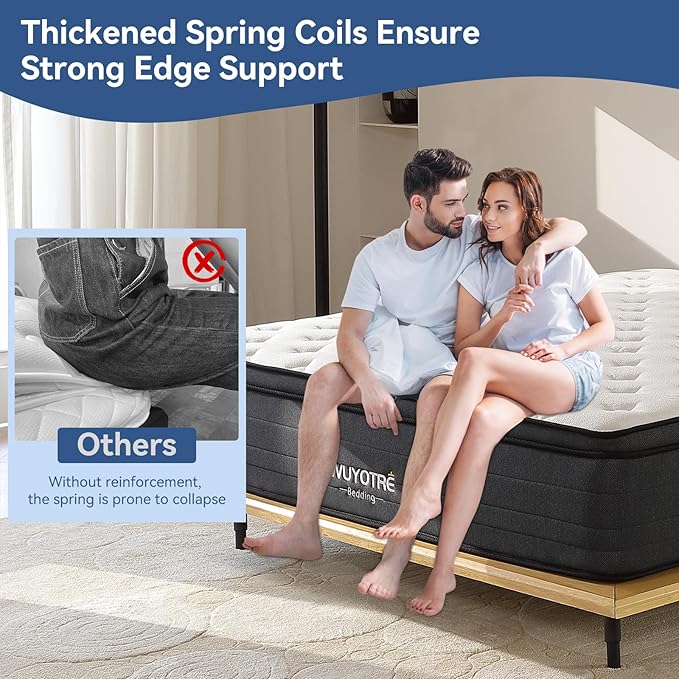 14 Inch Queen Size Mattress in a Box, Medium Firm Hybrid Mattresses for Back Sleepers & Couples, 800+ Pocket Springs & 3" Cooling Foam for Motion Isolation & Spine Support, CertiPUR-US