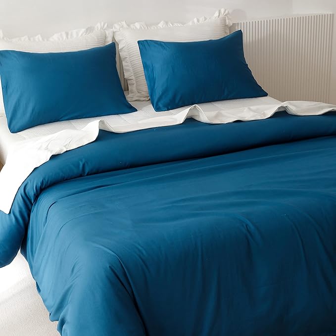 HeimenAogo Extra-Long Staple Cotton Duvet Cover Set Full Sateen Weave, Silky Soft and Breathable Comforter Cover with Zipper Closure, High TC Egyptian Cotton Blanket Cover, Deep Water Blue 80"×90"
