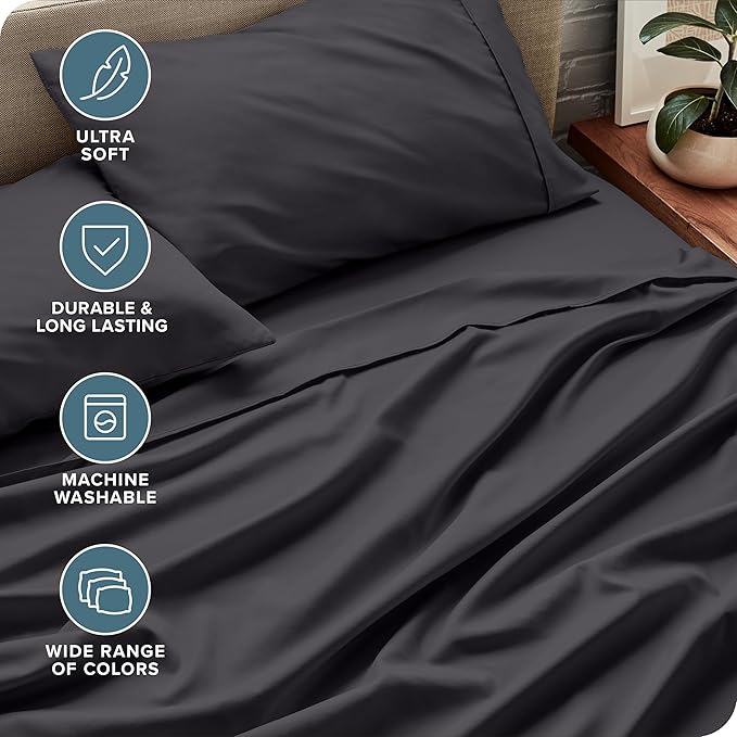 Bare Home Twin XL Sheet Set - College Dorm Size - Luxury 1800 Ultra-Soft Microfiber Twin Extra Long Bed Sheets - Deep Pockets - Easy Fit - Extra Soft - 3 Piece Set (Twin XL, Forged Iron Grey) BareHome
