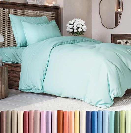 Duvet Cover Twin/Twin XL Size Set - Extra Soft Duvet Cover 68 x 90 with 1 Pillow Sham - Hotel Luxury, Easy Care and Fade Free w/ Zipper Closures & Ties - Comfy, Cozy Breathable Bedding Set (Spa Blue)