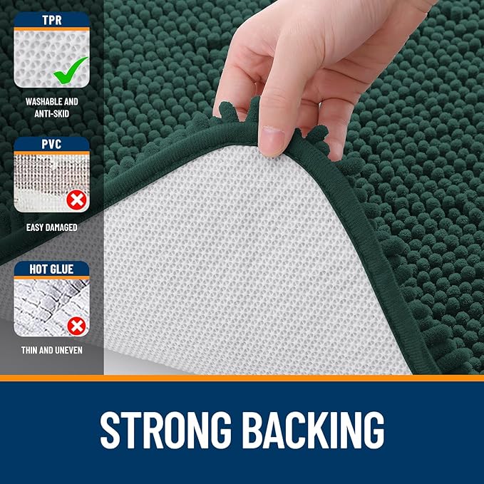 OLANLY Bathroom Rugs 36x24, Extra Soft Absorbent Chenille Bath Rugs, Rubber Backing Quick Dry, Machine Washable Bath Mats for Bathroom Floor, Tub and Shower, Home Decor Accessories, Blackish Green