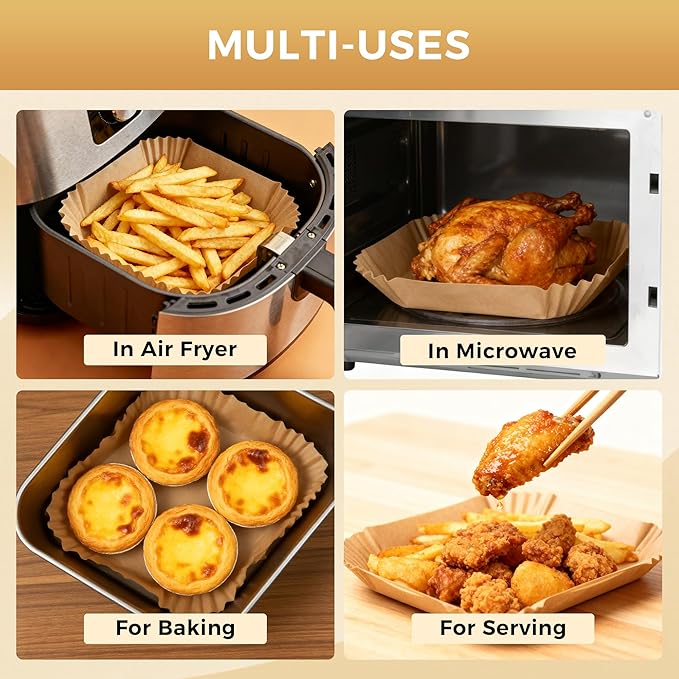 9 Inch Large Air Fryer Liners Disposable, 360 PCS Square Air Fryer Paper Liners - AirFryer Accessories - Non-Stick and Oil Proof Parchment Baking Paper for 6-10QT Oven Microwave