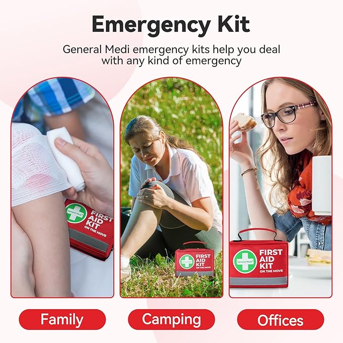General Medi First Aid Kit - 150 Pieces Small Compact First Aid Kit Bag - Includes Instant Cold Pack, Emergency Blanket for Travel, Home, Office, Vehicle, Camping