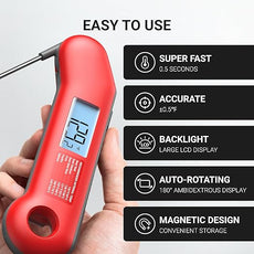 ThermoMaven Professional Meat Thermometer Digital, Ultra-Fast 0.5 Sec Instant Read, NIST Certified ±0.5°F Accuracy, 100% Waterproof, Auto-Rotating Backlit Display, Lift-to-Wake, for BBQ/Cooking/Candy
