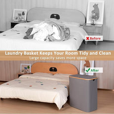 150L Laundry Hamper with Lid-Large Laundry Basket with Bamboo Handles, Grey Hampers for Laundry, Dirty Clothes Hamper with 2 Removable Inner Bags for Clothes Toys Towels