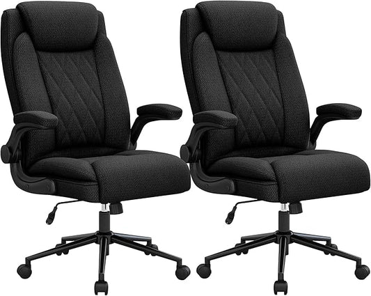 ralex-chair 2 Pack Big and Tall Office Chair -500 lb Heavy Duty Office Chair for Big Man, Fabric High Back Executive Office Desk Chair with 120° Tilt Rock,Computer Desk Chair with flip up arm - Black