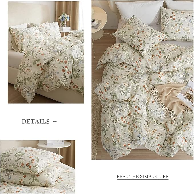 HighBuy Garden Floral Duvet Cover Full Size Soft Bedding Comforter Cover with Zipper Ties,Paisley Jacquard Green Floral Hotel Quality,1Full Duvet Covers and 2 Pillowcases,Full Bed Set
