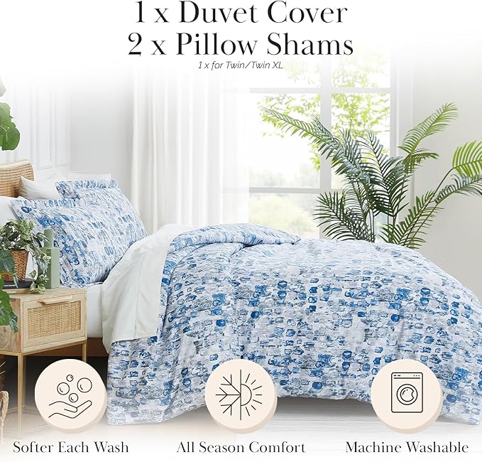Southshore Fine Living, Inc. Abstract Duvet Cover Set, Twin/XL – Premium Microfiber Bedding, Easy Care – Includes 1 Twin Duvet Cover and 1 Sham, Machine Washable, Rhythm Blue