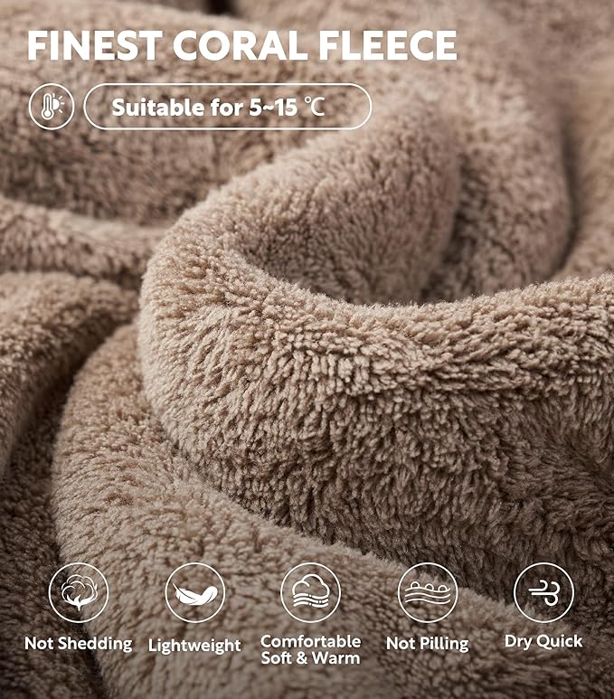 DAVID ARCHY Men's Hooded Robe Soft Coral Fleece Microfiber Bathrobe