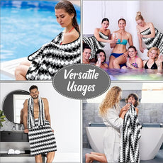 16 Pack Microfiber Bath Towels Bulk 27'' x 60'' Oversized Size Bath Towel Highly Absorbent Extra Large Soft Drying for Shower Beach Winter Salon Sport Gym Party (Grid,Black)