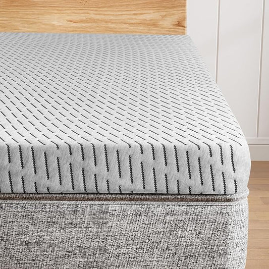 Bamboo Mattress Topper Twin Size 2 Inch, Cooling Gel & Bamboo Charcoal Memory Foam Mattress Topper for Back Pain Relief, Firm Dual-Layer Foam Bed Pad with Removable Cover College Dorm