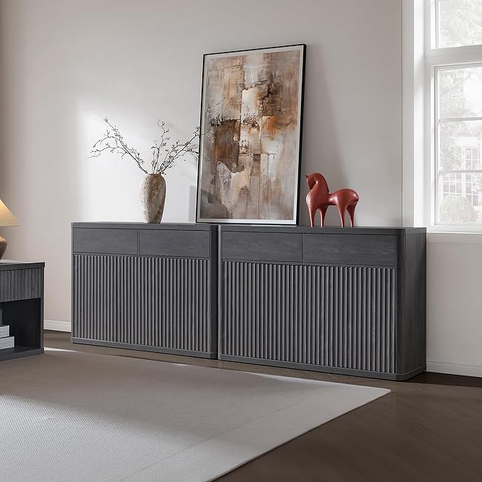 SICOTAS Buffet Cabinet with Storage - Storage Cabinet Sideboard with Doors & Shelves Accent Credenza Buffet Table with 4 Drawer Buffets & Sideboards for Living Room Dining Room Kitchen Entryway Office