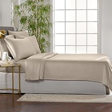 Pure Bamboo Full Sheets, Genuine 100% Organic Viscose Derived from Bamboo Bed Sheet Set, Luxuriously Soft & Cooling, Double Stitching, 2 Year Quality Promise (Full, Sand)