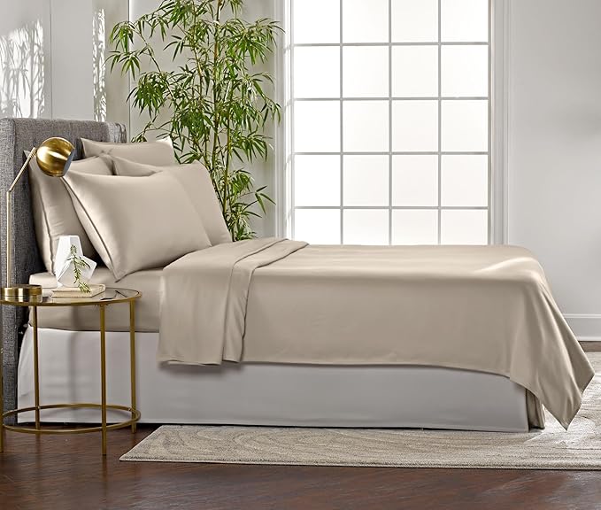 Pure Bamboo Full Sheets, Genuine 100% Organic Viscose Derived from Bamboo Bed Sheet Set, Luxuriously Soft & Cooling, Double Stitching, 2 Year Quality Promise (Full, Sand)