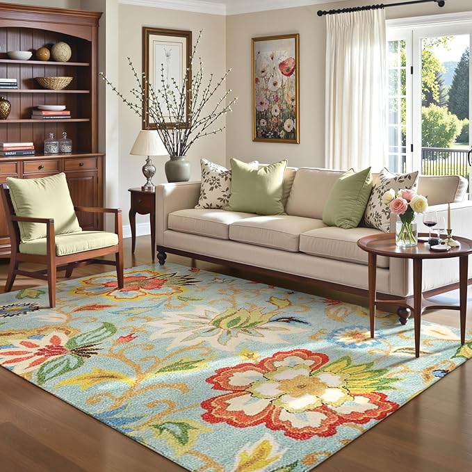 Lahome Collection Modern Floral Area Rug - 4x6 Large Entryway Non-Slip Washable Rug Accent Distressed Colorful Vintage Throw Rugs Floor Carpet for Living Room Bedrooms Rug Decor (4’X 6’, Paisley)