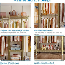 VIPEK V50 Extra Large Portable Closet Rack Bedroom Armoire Freestanding Wardrobe Closet, Heavy Duty Clothes Rack Multi-Functional Metal Clothing Rack for Hanging Clothes, Max Load 1300lbs, Gold