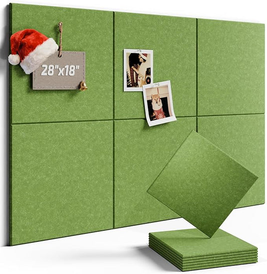 Felt Bulletin Board Tiles -28"x18" Cork Board Alternative for Office Decor, Push Pin Board Wall Organizer 6-Pack - Kelly Green