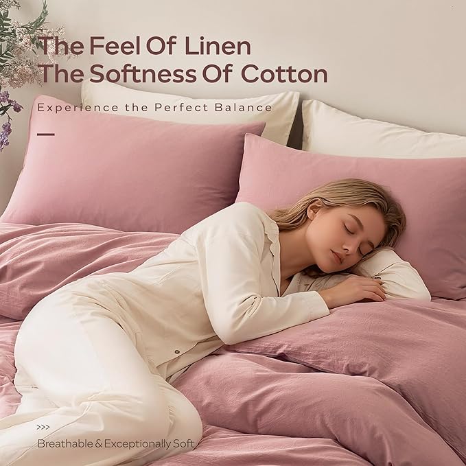 JELLYMONI Duvet Cover Queen Size - 100% Washed Cotton Comforter Cover with Linen-Like Texture, Breathable & Soft Bedding for Modern Home, Guest Room and Everyday Use,1 Duvet Cover & 2 Pillowcases