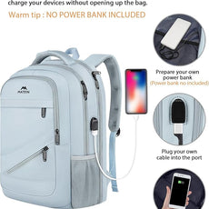 MATEIN Laptop Backpack 17 Inch, Womens Large Work Commute Backpack with USB Charging Port, Water Resistant Anti Theft Computer Bag for Students, Travel Daypack with Luggage Strap, Haze Blue