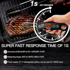 KULUNER 1-Second Rapid and Accurate Meat Thermometer - Waterproof Multifunctional Kitchen Food Thermometer, Ideal for Frying, Smoking, Grilling and More (Black)