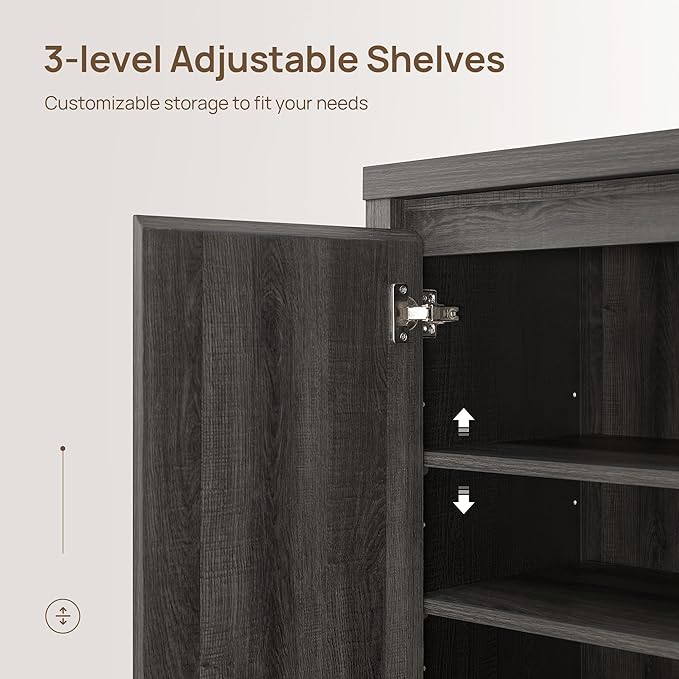SICOTAS Sideboard Buffet Cabinet with Storage, Fluted Credenza Console Cabinet with Adjustable Shelves, Modern Coffee Bar Storage Cabinet for Kitchen, Living Room, Entryway, Black Oak, 3 PCS
