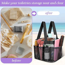 Hillban 4 Pcs Mesh Shower Caddy Portable Large Quick Dry Shower Caddy Basket with Deeper 8 Pockets and 2 Handles Hanging Bag for College Dorm Room(Blue, Purple, Black, Gray)