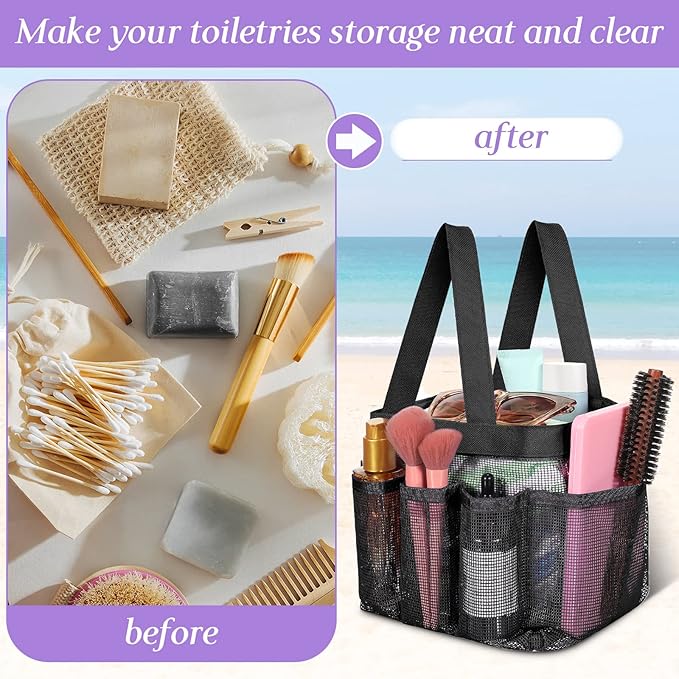 Hillban 4 Pcs Mesh Shower Caddy Portable Large Quick Dry Shower Caddy Basket with Deeper 8 Pockets and 2 Handles Hanging Bag for College Dorm Room(Blue, Purple, Black, Gray)