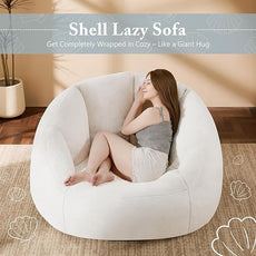 Swivel Giant Bean Bag Chair for Adults - Comfy Plush Round Shell Soft Accent Chair, Oversized Cozy Floor Sofa for Living Room, Bedroom & Game Rooms, Beige
